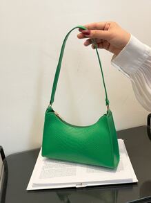 1pc Women's Crocodile Pattern Weave Pu Shoulder Bag, Perfect For Shopping And Festive Gift - Green - View 1