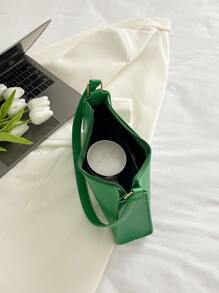 1pc Women's Crocodile Pattern Weave Pu Shoulder Bag, Perfect For Shopping And Festive Gift - Green - View 4