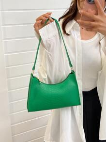 1pc Women's Crocodile Pattern Weave Pu Shoulder Bag, Perfect For Shopping And Festive Gift - Green - View 5