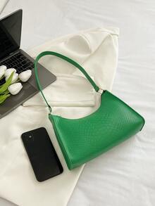 1pc Women's Crocodile Pattern Weave Pu Shoulder Bag, Perfect For Shopping And Festive Gift - Green - View 6