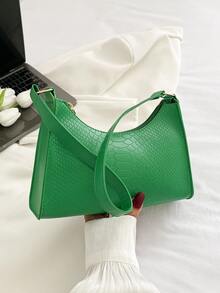 1pc Women's Crocodile Pattern Weave Pu Shoulder Bag, Perfect For Shopping And Festive Gift - Green - View 7