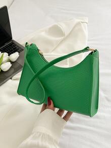 1pc Women's Crocodile Pattern Weave Pu Shoulder Bag, Perfect For Shopping And Festive Gift - Green - View 8