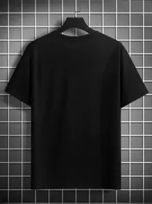 Manfinity Homme Hombres Camiseta con estampado de letra - Negro - Ver 3