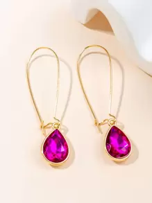 Pendientes piedra preciosa con diseño de gota de agua - Rosa Fucsia - Ver 1