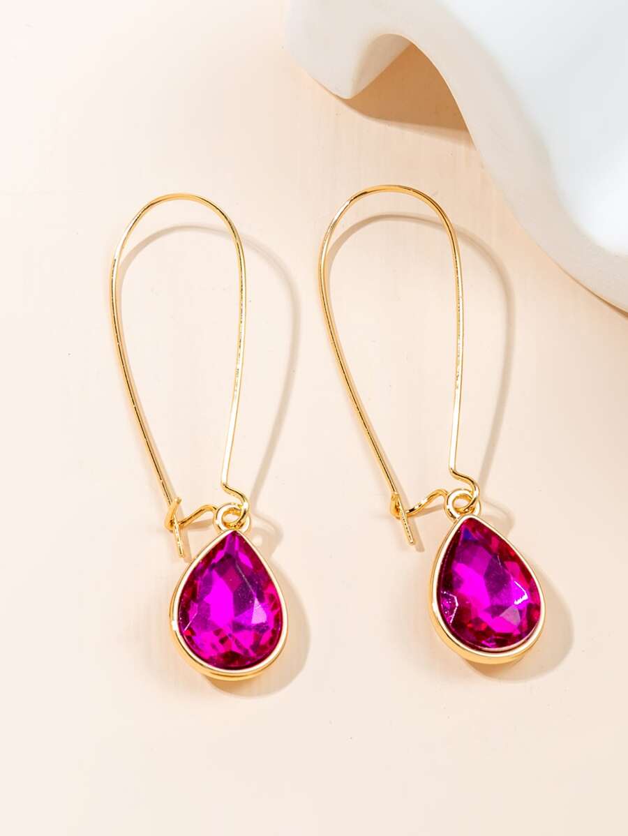 Pendientes piedra preciosa con diseño de gota de agua - Rosa Fucsia - Ver 1