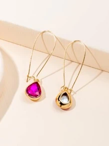 Pendientes piedra preciosa con diseño de gota de agua - Rosa Fucsia - Ver 2