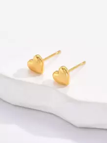 2pcs Heart Stud Earrings - Yellow Gold - View 2