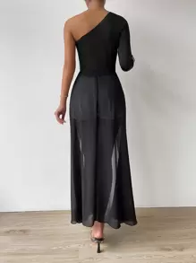 Chiquease One Shoulder Asymmetrical Hem Top - Black - View 2