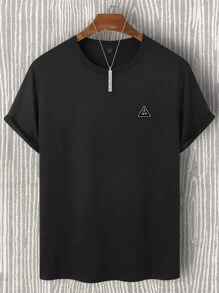 Manfinity Homme 男士字母刺繡T恤 - 黑色 - 查看 3