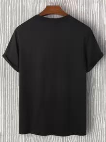 Manfinity Homme 男士字母刺繡T恤 - 黑色 - 查看 2