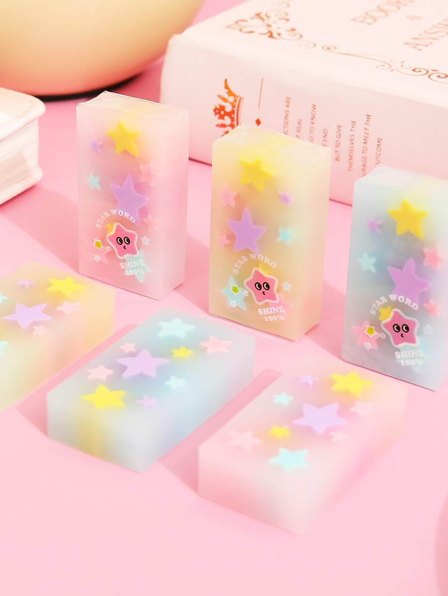 1/2/4pcs Jelly Semi-Transparent Star Erasers, Random Assort Back To School