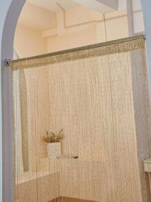 1pc Golden Door Curtain, Fashion Polyester Sparkling Ribbon Thread Fringe Room Dividers Window Panel Fly Screen Home Decor