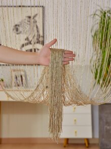 1pc Golden Door Curtain, Fashion Polyester Sparkling Ribbon Thread Fringe Room Dividers Window Panel Fly Screen Home Decor