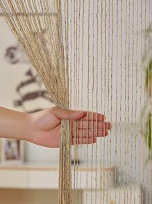 1pc Golden Door Curtain, Fashion Polyester Sparkling Ribbon Thread Fringe Room Dividers Window Panel Fly Screen Home Decor