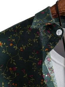 Manfinity RSRT Men Ditsy Floral Button Front Shirt Without Tee - Dark Green - View 8