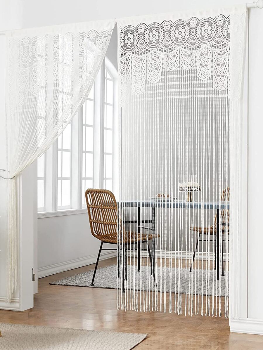 1pc Lace Tassel Door Curtain - White - View 1