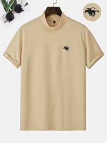 Manfinity Homme Hombres Camiseta con estampado de figura de cuello alto - Caqui - Ver 1