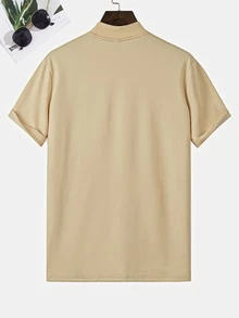 Manfinity Homme Hombres Camiseta con estampado de figura de cuello alto - Caqui - Ver 2