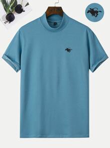 Manfinity Homme Men Figure Embroidery Mock Neck Tee - Dusty Blue - View 1