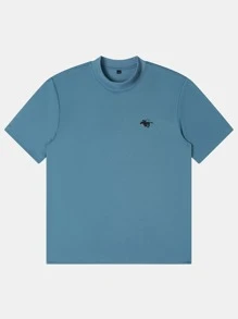 Manfinity Homme Men Figure Embroidery Mock Neck Tee - Dusty Blue - View 3