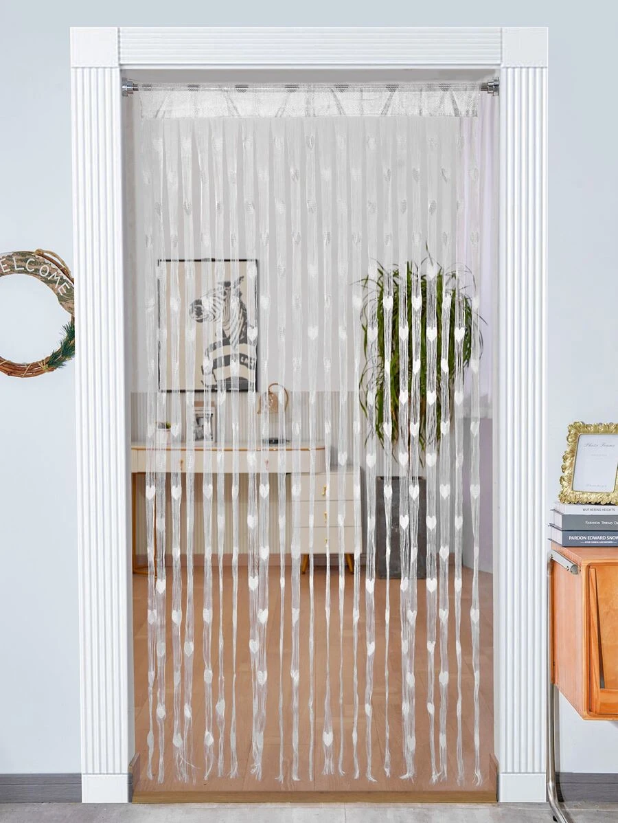 1pc Korean Style Heart Shaped Fringed String Curtain For Girls' Bedroom Decoration, Red/White Wedding Party Window Divider