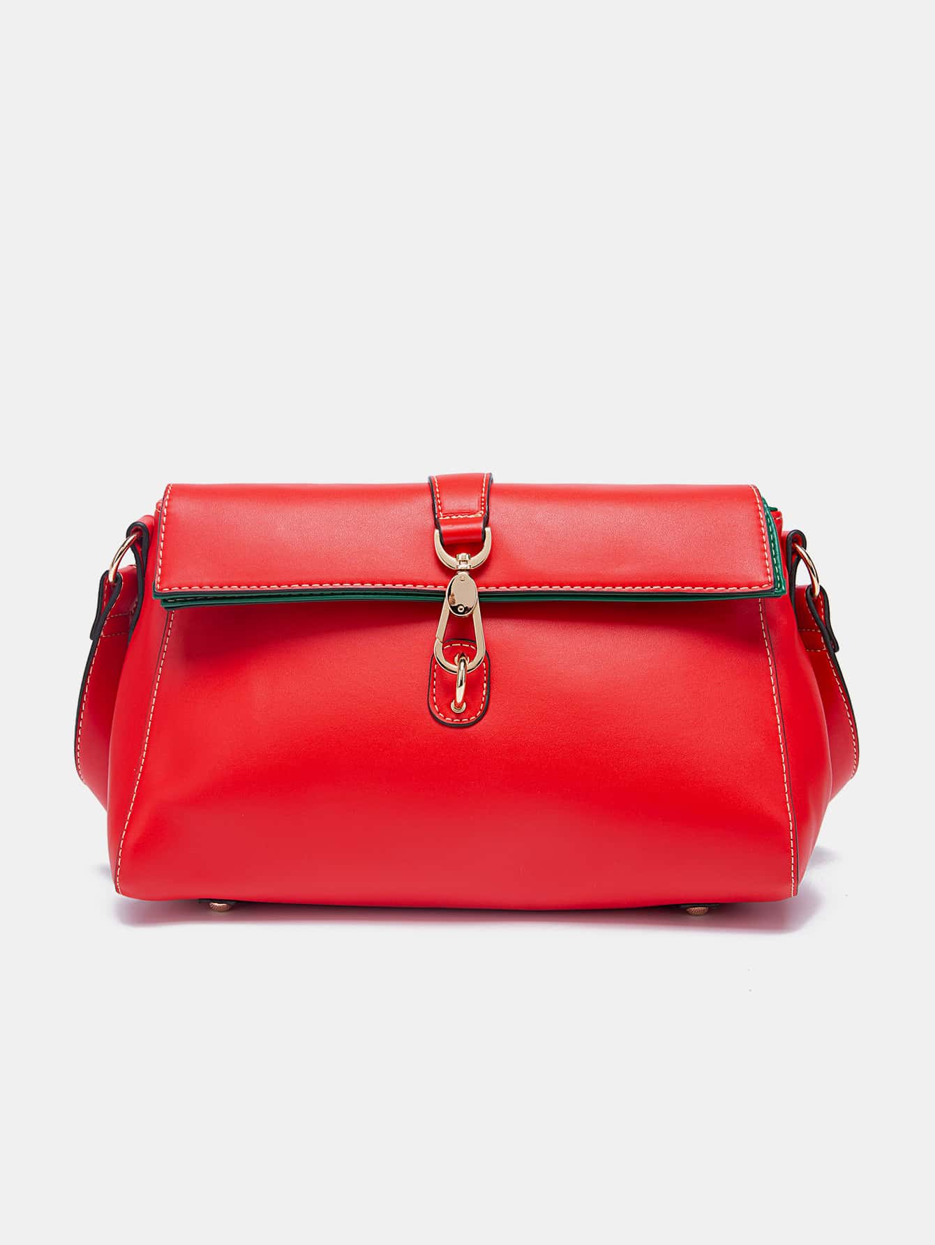 Neon Red Contrast Binding Flap Square Bag - Red - View 1