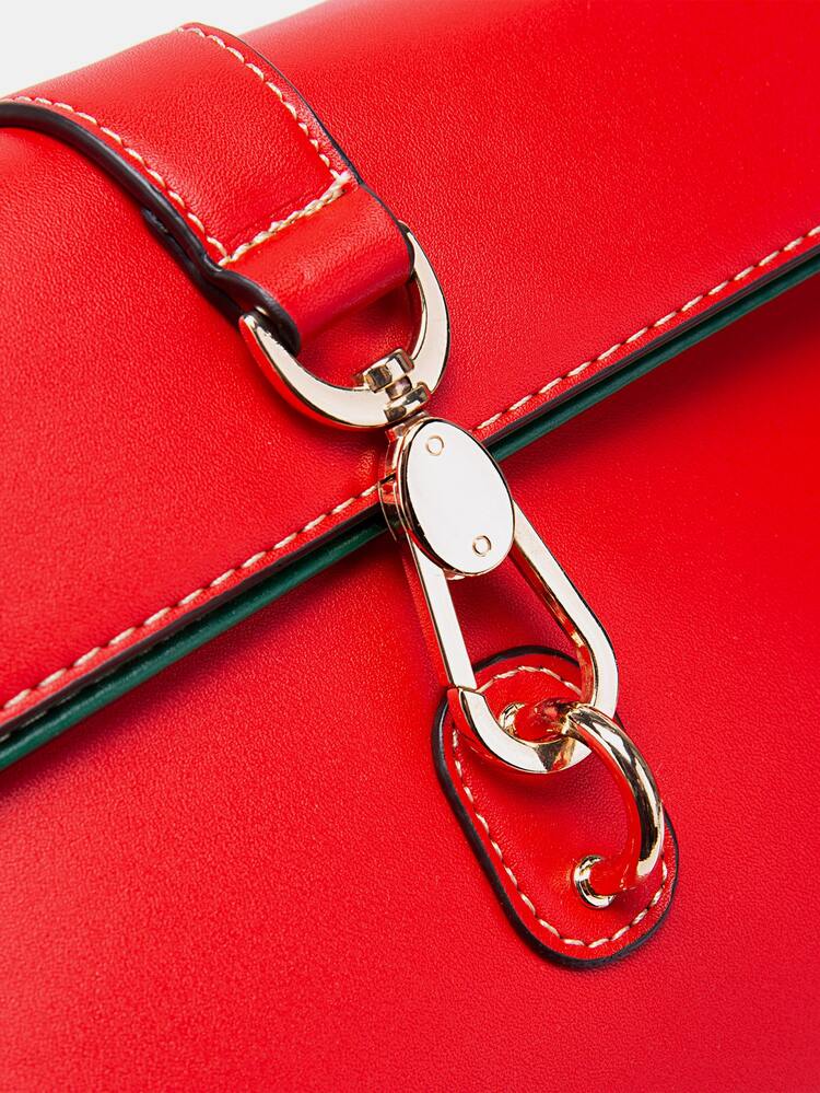 Neon Red Contrast Binding Flap Square Bag - Red - View 5