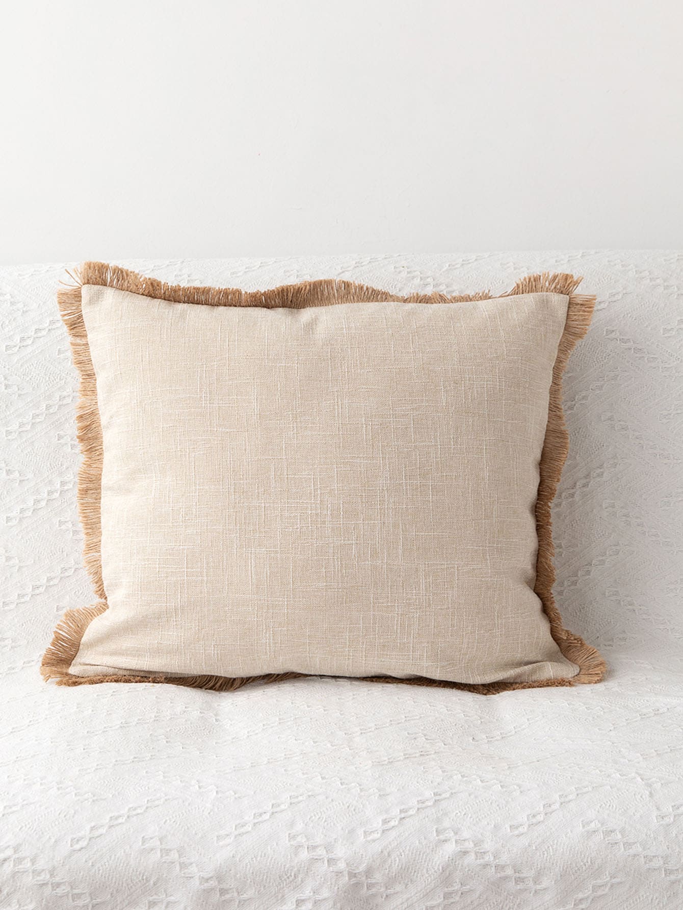 1入組流蘇裝飾靠墊套不附帶墊芯 - 米色 - 查看 1