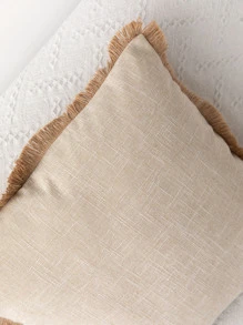 1入組流蘇裝飾靠墊套不附帶墊芯 - 米色 - 查看 3