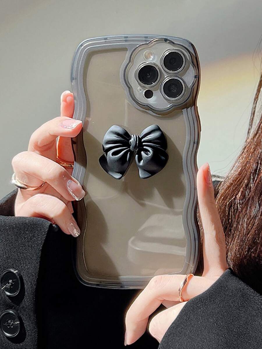 Bow Decor Clear Phone Case - Black - View 1
