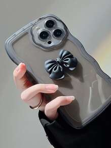 Bow Decor Clear Phone Case - Black - View 2