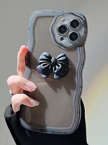 Bow Decor Clear Phone Case - Black - View 3