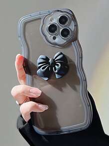 Bow Decor Clear Phone Case - Black - View 4