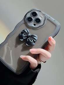 Bow Decor Clear Phone Case - Black - View 5