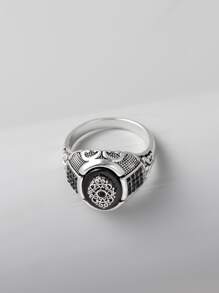 時尚流行男士水鑽裝飾紋理戒指合金，適合珠寶禮物和時尚外觀 - 彩色 - 查看 2