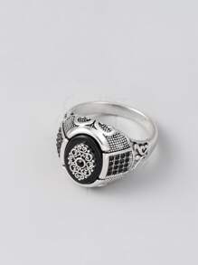 時尚流行男士水鑽裝飾紋理戒指合金，適合珠寶禮物和時尚外觀 - 彩色 - 查看 3