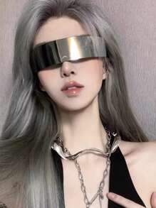 ROMWE 一片式太陽鏡 - 銀色 - 查看 3