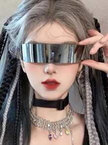 ROMWE 一片式太陽鏡 - 銀色 - 查看 4