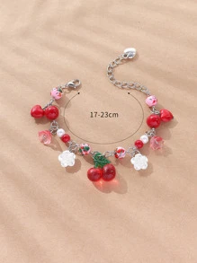 花和櫻桃吊飾手環