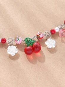 花和櫻桃吊飾手環