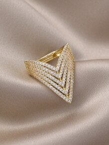 Rhinestone Decor Ring - Yellow Gold - View 1