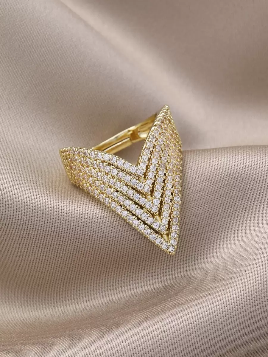 Rhinestone Decor Ring - Yellow Gold - View 1