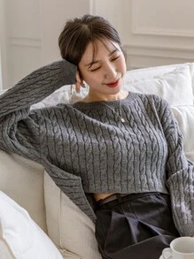 DAZY Cable Knit Drop Shoulder Sweater,Fall Clothes
