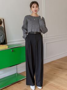 DAZY Cable Knit Drop Shoulder Sweater,Fall Clothes