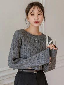DAZY Cable Knit Drop Shoulder Sweater,Fall Clothes