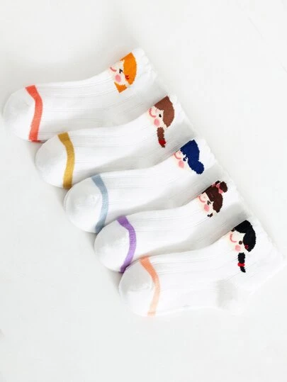 5雙裝兒童多彩小女孩網狀透氣運動襪適合返校