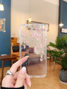 花卉图案透明手机壳，国际版，非国内版 - 無色 - 查看 2