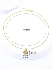 1入組字母細節方晶鋯石圓形吊飾項鍊 - 金黃色 - 查看 4
