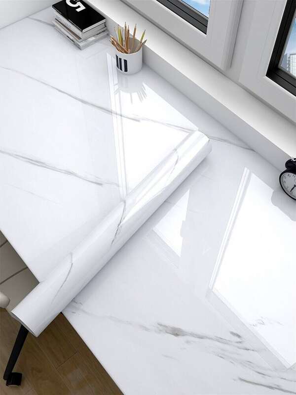 1roll Marble Print Waterproof Kitchen Sticker, Waterproof Washable Peel And Stick Contact Paper, Grey Granite Countertop Paper, Renovation Wallpaper For Home Decor, Stickers, Wall Decal, Vinly Decal For Home Decorations, Spring Decoration Items Refresh Your Home, Festival Decoration Stickers Gifts Birthday Graduation
