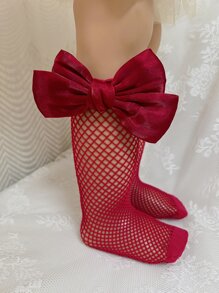 Toddler Girls Bow Decor Fishnet Over The Calf Socks